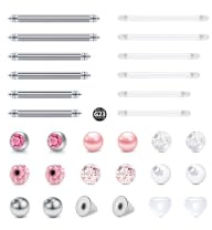 CIZME tungpiercing bröstvårtspiercing set 14 g 1,6 mm titan och UV flexibel raka barbells bröstvårtspiercing, smycken 12/14/16 mm med 18 reservkulor
