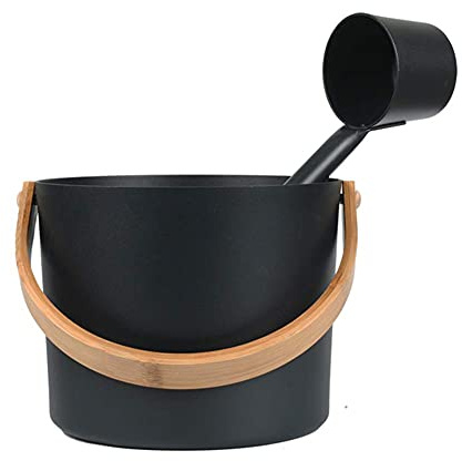 Sauna Bucket and Ladle Set, 7L Large Aluminum Sauna Bucket with Long Wooden Handle Spoon, SPA Shower Accessories, Saunas Accessories Set for Home Saunas