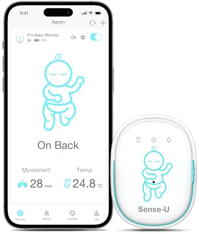 Sense-U Smart Babyphone, Bewegungsmonitor, verbindet Sich direkt mit Ihrem Smartphone und verfolgt die Bauchbewegung, Schlafposition und Gefühlstemperatur Ihres Babys