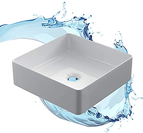 Starbath Plus - Lavabo en céramique blanche - Forme rectangulaire - Dimensions 38 x 38 x 14 cm - Idéal pour les plans de travail des salles de bains et les meubles de toilette