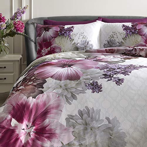 Laurence Llewelyn-Bowen - Royal Floral Duvet Cover - King Bedding Size (230 x 220cm) - Soft 100% Cotton - 2 Pillowcases - Luxury Bedding Set with Flowers - Purple Floral Duvet Cover - Mayfair Lady