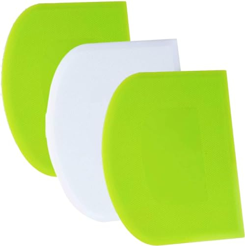 SURDOCA Dough Scraper Bench Scraper - 3P 4.7x3.7 Plastic Flexible Bowl Scraper, Sharp Edge & Angles Cake Scraper. Non-Slip Bakeware Decorating Tools Sculpting & Modeling Tools - Green+White+Green