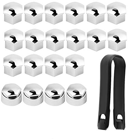 Aramox Cubierta antirrobo del Borde de la Tuerca de la Rueda, Tapa de Protecci¨®n del Tornillo del Eje autom¨¢Tico de la Rueda del Coche de la Tuerca 20pcs 17mm (Plata)
