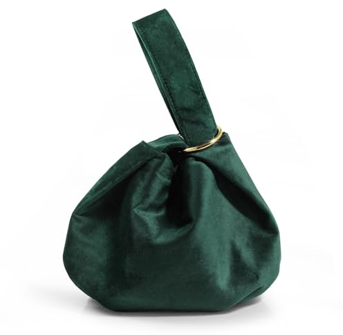 Bolso de mano pequeño de terciopelo con asa superior para mujer, Verde oscuro, Medium