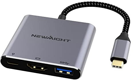 Newmight USB-C-auf-HDMI-Adapter mit HDMI-4K-Ausgang, USB-3.0-Anschluss und 100-W-Typ-C-Ladeanschluss, verbesserter USB-C-Digital-AV-Multiport-Adapter für MacBook, MacBook Pro/Air, iPad Pro
