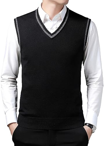 OlyljpinZ Hombres Cuello en V Chaleco sin Mangas Clásico Negocio de Punto Chalecos Sólido Liso Slim Fit Todos los Partidos Suéter Camisetas Otoño Invierno Casual Pullover Chaleco de Punto Cardigans