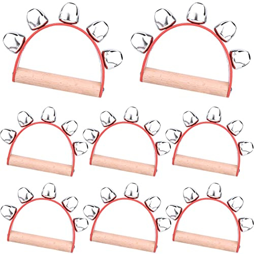 MIAHART 8 Pezzi Campane di Jingle a Mano di Natale Campane a Slitta a Mano in Legno Jingle Shaker Bells Campane a Sonagli Campane Musicali Strumenti per le Vacanze Decorazioni Natalizie