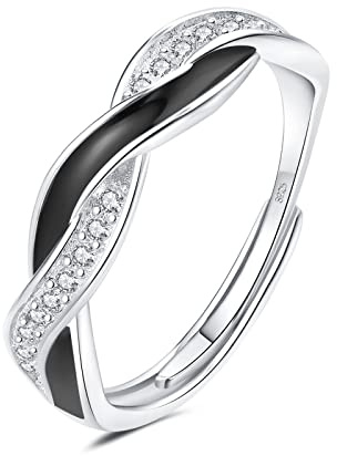FUNTE 925 Sterling Silver Plated Rings- Adjustable Thumb Rings for Women Girls Cubic Zirconia Eternity Wedding Promise Ring With Jewellery Box