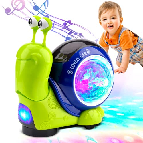 Pipihome Baby Rabbelnde Krabbe Spielzeug, Beleuchtetes Krabbelspielzeug für interaktives Musikspielzeug mit automatischer Vermeidung von Hindernissen, Geburtstag Geschenk für Mädchen (Green)