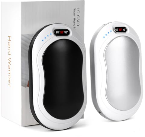 Flintronic 2 st 10 000 mAh handvärmare, dubbelsidig uppvärmning, kontrollerbar handvärmare, 40°-50°-60°, bärbar powerbank varningsljusmassör, lämplig för olika inomhus- och utomhusaktiviteter