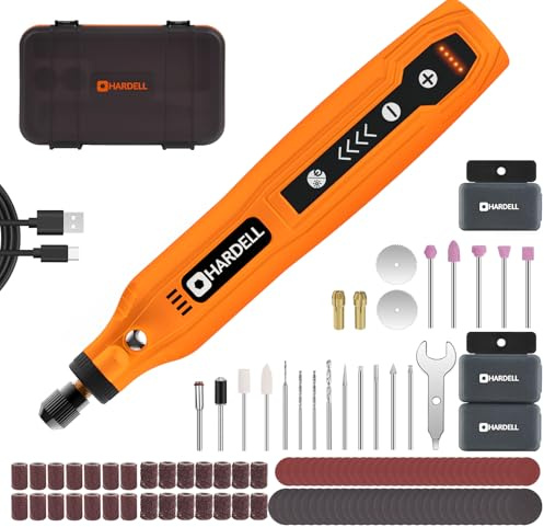 HARDELL Mini Cordless Rotary Tool, 5-Speed and USB Charging with Storage case, Multi-Purpose 3.7V Power Rotary Tool for Sanding, Polishing, Drilling, Etching, Engraving, DIY Crafts