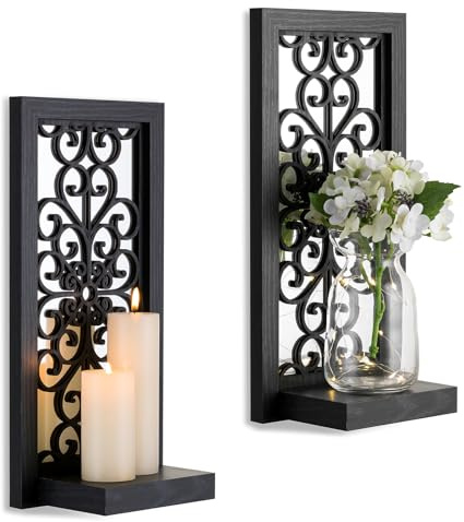 Lot de 2 petites étagères à suspendre en bois vintage pour décoration murale d'Halloween style rustique salon cuisine chambre à coucher Noir
