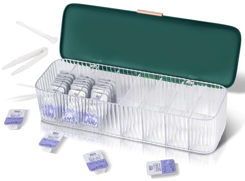 VORDRASSIL P-80 daily contact lens organizer with a Remover & a Tweezer, Disposable Contact Lens Dispenser, Clear Plastic Box for All Brands Daily Lens (Green).