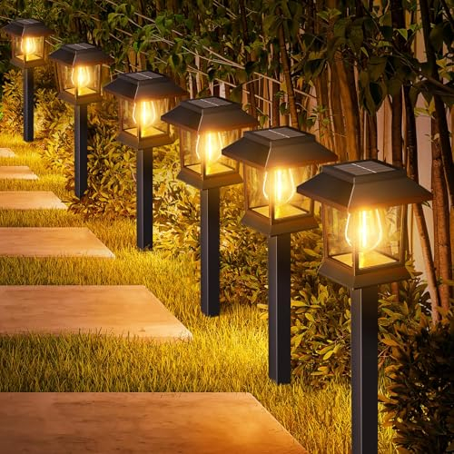 nipify Luci Solari da Giardino, 6 Pezzi Auto On/Off Lampade Solari da Giardino con Bianco Caldo LED Luci Solari Esterno IP65 Impermeabile Decorazione per Terra Cortile Patio