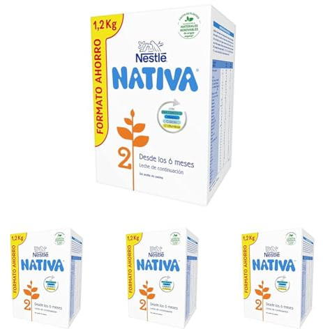 Nestlé NATIVA 2 Leche De Continuación 2 para bebés a partir de los 6 meses. Caja de 1,2kg. (Paquete de 4)