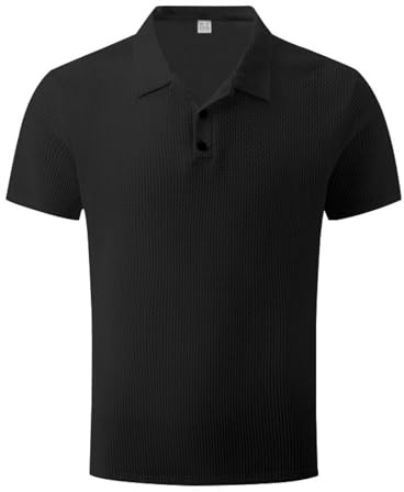 Polo pour homme adulte, polo à manches courtes en coton pour homme, col à revers d'été, haut de travail de couleur unie, coupe ajustée, pull d'affaires, chemisier de golf léger et respirant, Noir ,