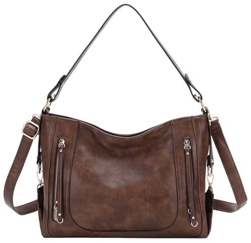 Kasgo Borsa Donna Grande Tracolla, Tote Bag in Pelle, Bauletto a Mano per Università, Scuola, Lavoro e Shopping - Caffè