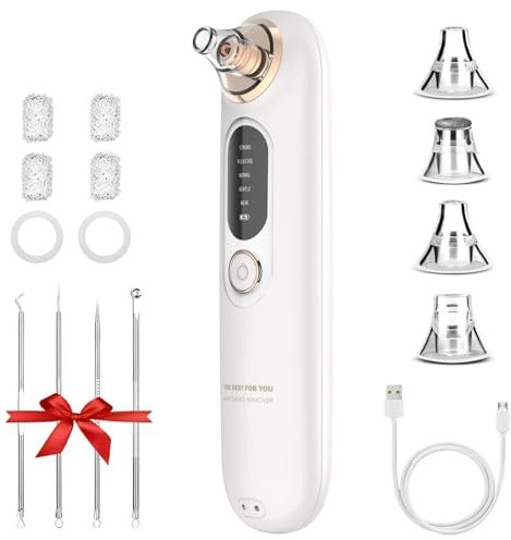 Aspirateur à points noirs, nettoyant pour pores et extracteur d'acné avec 5 niveaux d'aspiration et 4 têtes remplaçables, nettoyant pour le visage rechargeable par USB pour hommes et femmes, stru