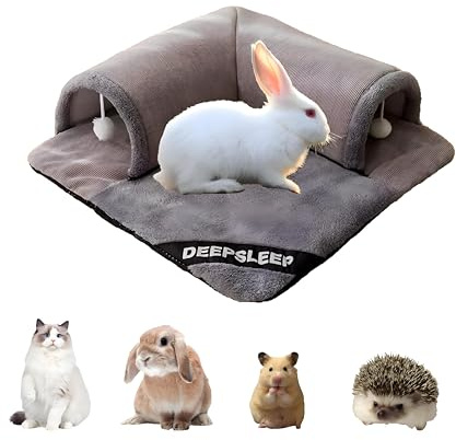 Zabplox Rabbit Tunnel Bed with Removable Plush Mat - Soft Hideout & Play Tube for Bunnies, Guinea Pigs, Chinchillas, Cats, Bunny-Cozy Small Pet Toy, Grey