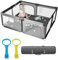 derimkcoa Laufstall Baby mit Spielmatte,Laufgitter Baby,Große Kinder Sicherheitsspielplatz,Kinderzaun mit Atmungsaktivem Netz,Tragbarer Laufstall für Drinnen und Draußen(150x180x66cm,Grau)