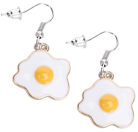 NOLITOY Pendientes de Huevo Escalfado Colgantes de Hierro para Mujer, Diseño Original y Divertido, Color Blanco y Amarillo, Accesorios Frescos y Encantadores