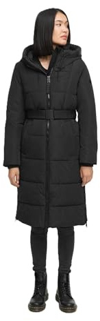 Navahoo Damen Wintermantel (XS-3XL) - gesteppt mit Kapuze, Gürtel, 6 Taschen - N072 - Schwarz Größe XL - Gr.XL