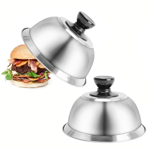 Lepidi 2 Pezzi Cappe per Hamburger, Cloche Acciaio per Hamburger, per Barbecue, Cucina, Bistecca, Barbecue e teppanyaki
