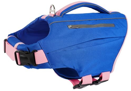 Kuoser Hund Ripstop flytväst säker flytväst med handtag simning blå L | Hund, ripstop-flytväst med lyfthandtag, justerbar flytassistent, livsjacka för små medelstora hundar som simmar och båtliv