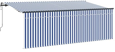Kaorsrow Toldo retráctil azul blanco 350 x 200 cm – Toldo con brazo articulado para terraza y balcón – Toldo estable de aluminio y poliéster para jardín y exterior