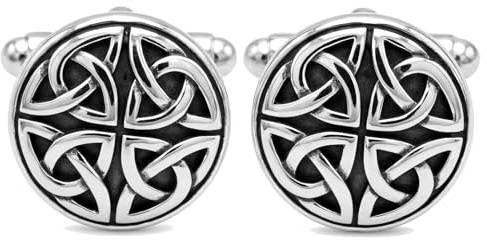 Alexander Castle Men's Cufflinks 925 Sterling Silver Oxidized Celtic - 15mm Round Celtic Trinity Cufflinks with Jewelry Gift Box
