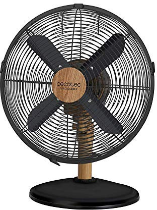 Cecotec Ventilador de Sobremesa EnergySilence 560 WoodDesk. 4 Aspas de 12 (30cm) de Di‡metro, Oscilante, 3 Velocidades, Motor de Cobre, Acabado Negro y Efecto Madera, 45W