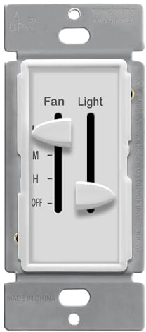 ENERLITES 3 Speed Ceiling Fan Control and LED Dimmer Light Switch, 2.5A Single Pole Light Fan Switch, 300W Incandescent Load, No Neutral Wire Required, 17001-F3-W, White