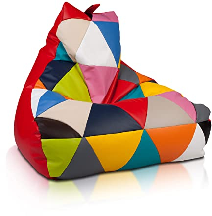 Ecopuf - Sessel Wohnzimmer - Patchwork Sacksessel Kunstleder Keiko Größe S/M - Entspannungssessel zum Sitzen - Sack Pouf mit Griff - Wohnungseinrichtung - Rot E6