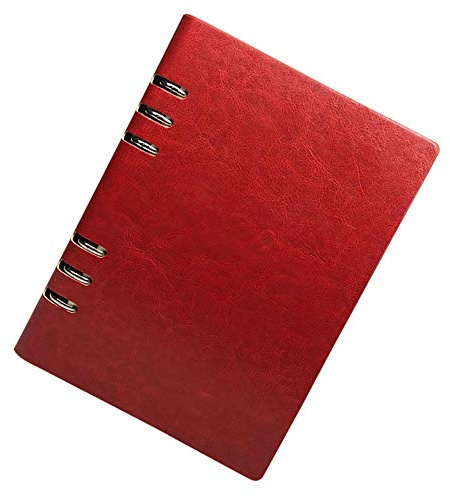 A5 pärm anteckningsbok lösa blad anteckningsblock återanvändbar påfyllningsbar anteckningsbok PU-läder affärsmöte anteckningsbok klassisk fodrad med ficka (röd)