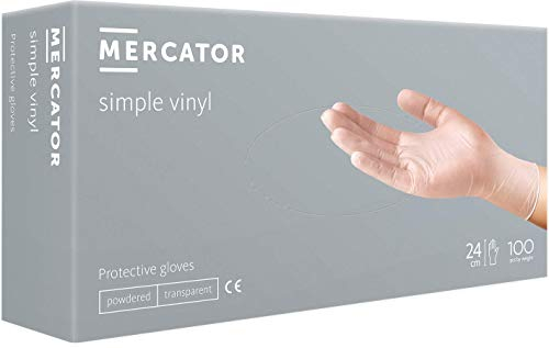 Gants vinyle MERCATOR SIMPLE VINYL, taille : L - 100 pieces, gants jetables, gants de protection poudrés, couleur transparente, sans latex