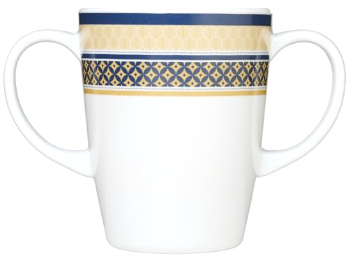 Rosa Lifestyle Taza de melamina con dos asas, ligera de 126 g, capacidad de 400 ml, ayuda de movilidad para la vida diaria para ancianos, demencia, temblores, artritis y agarre débil (blanco)