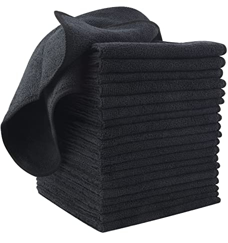 VIVOTE Microfaser-Reinigungstücher Schwarz Küchenlappen Haushalts Putzlappen super saugfähig und dick Spüllappen Mehrzweck Waschlappen Staubwischen 30cm X 30cm 20 Stück