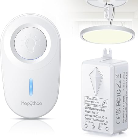 HAPYTHDA Wireless Light Switch, No in-Wall Wiring Required Remote Control Light Switch, Waterproof Wireless Switch Fixture for Led Light/Ceiling Lights/Fans, 1300ft RF Range, Programmable