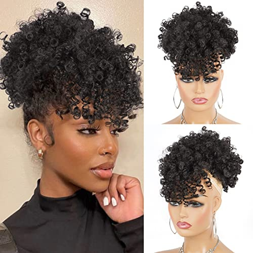 Cetiq Synthetic Afro Puff Drawstring Ponytail Extension - Clip-in & Drawstring Dual Secure, For Thinning Hair, 8-10 Inches, 5-Second Quick Wear Daily Style (2# Natural Black)