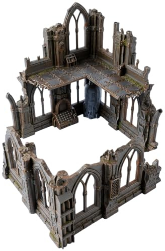 3D Vikings Serie Gothic Ruins - Set 2: Ruina bifurcada con secciones de dos pisos y una sola planta, escala de 28/32 mm