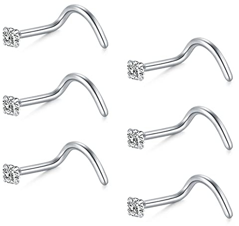 FECTAS 18G Piercing Naso Anello Acciaio Inossidabile Donna Uomo Nose Stud Ring Screw Piercing Naso 1,5mm Diamond CZ Nostril Piercing Argento