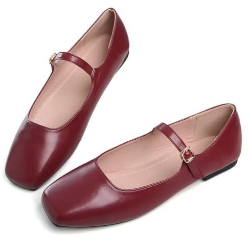 JOEupin Mary Jane - Ballerine classiche da donna con punta quadrata, comode, senza lacci, scarpe basse, Bordeaux, 8.5 US