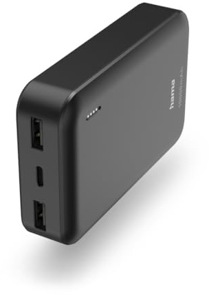 Hama Powerbank Pocket 10 10000mAh (externer Akku mit 2X USB A, Power Pack Zertifiziert, LED Anzeige, Akku Pack Handy Zubehör, Tablet, Bluetooth Box etc., tragbares Ladegerät klein) anthrazit
