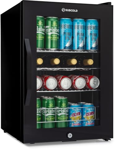Subcold Ace65 LED Touch Control Beer Fridge With Glass Door | Premium Drinks & Wine Mini Fridge | Black Alu Handle, Quiet & Lockable | 66 Cans | Ideal for Bedrooms and Table Top