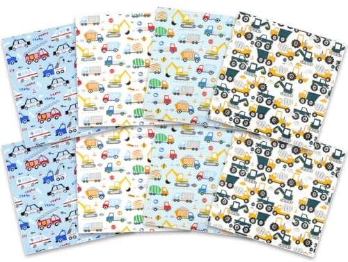 Paquetes de tela para excavadora, 8 unidades de tela para tractor, camión de construcción, 50 x 50 cm, algodón y poliéster, material de tela acolchada para costura, acolchado, patchwork, manualidades,