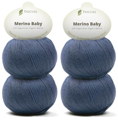 PASCUALI Merino Baby|Strickwolle aus 100% Schurwolle aus Merino, Merinowolle zum Stricken und Häkeln, SET: 4 Knäuel - 200 g, Farbe: Navy 314