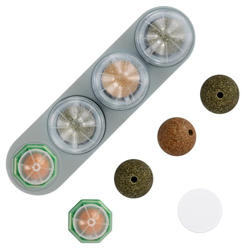 8 Pezzi Giocattoli di Erba Gatta, Palline Rotanti Commestibili di Erba Gatta con Caramelle, Rullo da Parete per Giocattoli di Erba Gatta per Gatti Autoadesive, Accessori per Gatti per Interni, Grigio
