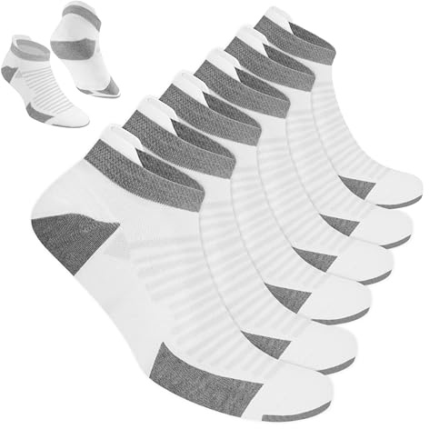 BLITZSOX Chaussettes de Sport Homme Course à Pied Socquettes Courtes Rembourrées Respirantes Coton, Lot de 6 (43-46, Blanc)