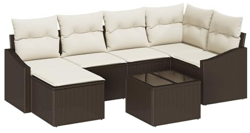 vidaXL Set di Divano da Giardino 6 Pezzi con Cuscini Beige e Marrone caffè in Rattan Sintetico Resistente all'Acqua. Mobili da Esterno Moderni, Gruppo di Seduta modulare Perfetto per Patio, collezio