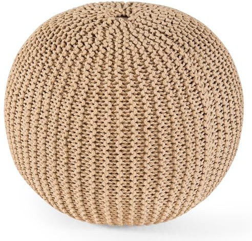 Yueyocici Pouf Ottoman Stuffed Round Modern Foam Filled Foot Rest Poufs for Living Room Chair Decorative 20 X 14 Inches Boho Relax Stool for Wedding Christmas Party, (Khaki, 20inch)